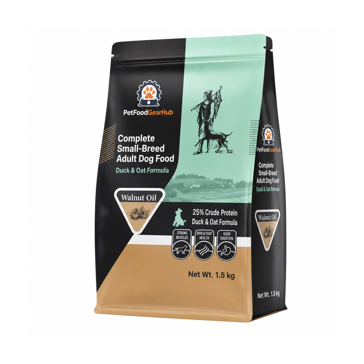 PetFoodGearHub Complete Small-Breed Adult Dog Food, Duck & Oat Formula – 1.5 kg