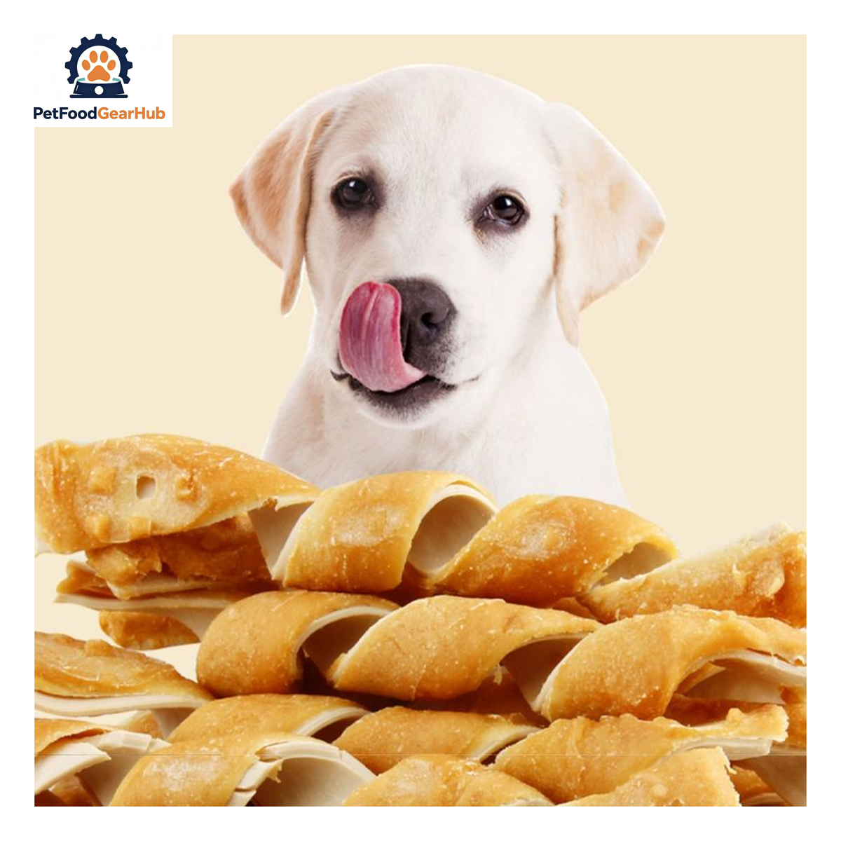 PetFoodGearHub PFGH LSC-141-6 US pork skin spiral roll with chicken puree wholesale dog treats - spiral-shaped chicken puree coated pork skin chews for dogs, wholesale and OEM available with 300kg MOQ