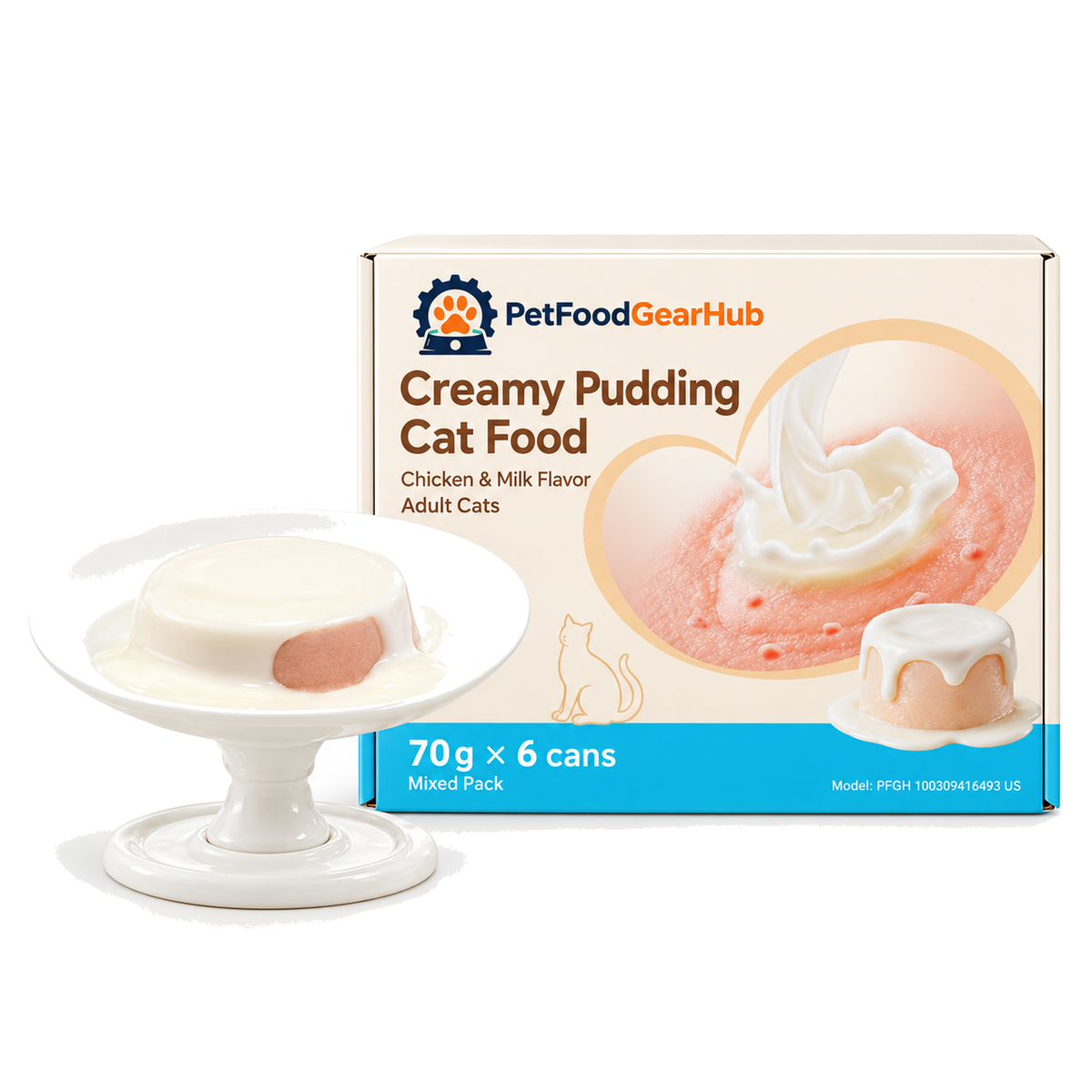 PetFoodGearHub Creamy Pudding Wet Cat Food Variety Pack, 70 g × 6 - PetFoodGearHub product image