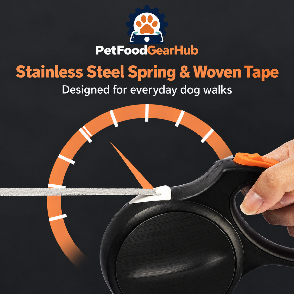 PetFoodGearHub retractable leash stainless steel spring and woven tape construction