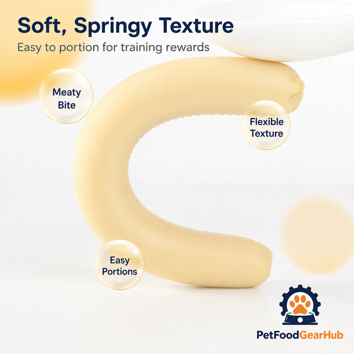 Soft springy PetFoodGearHub dog sausage treat texture