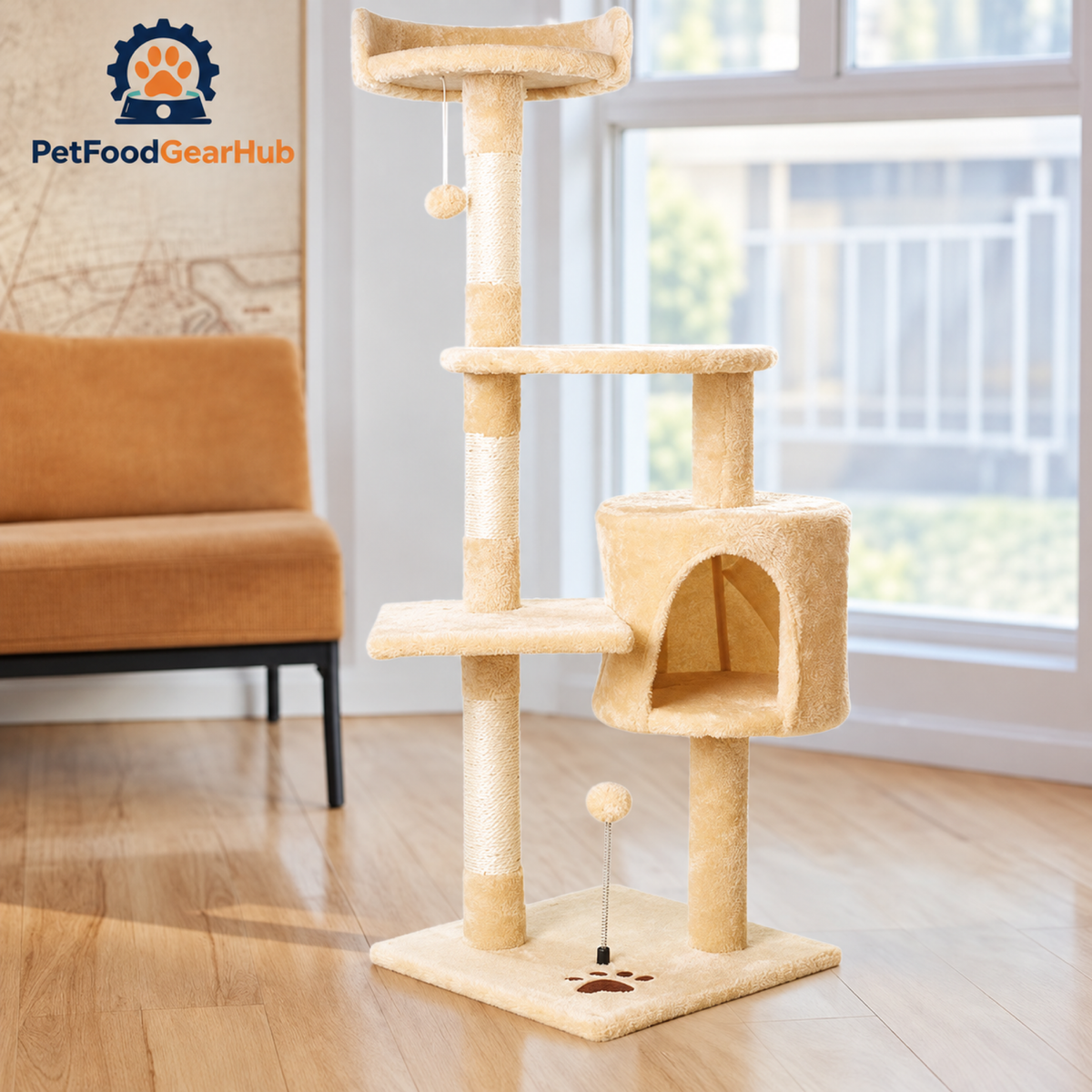 PetFoodGearHub Four-Level Cat Tree with Condo and Hanging Toy - product details