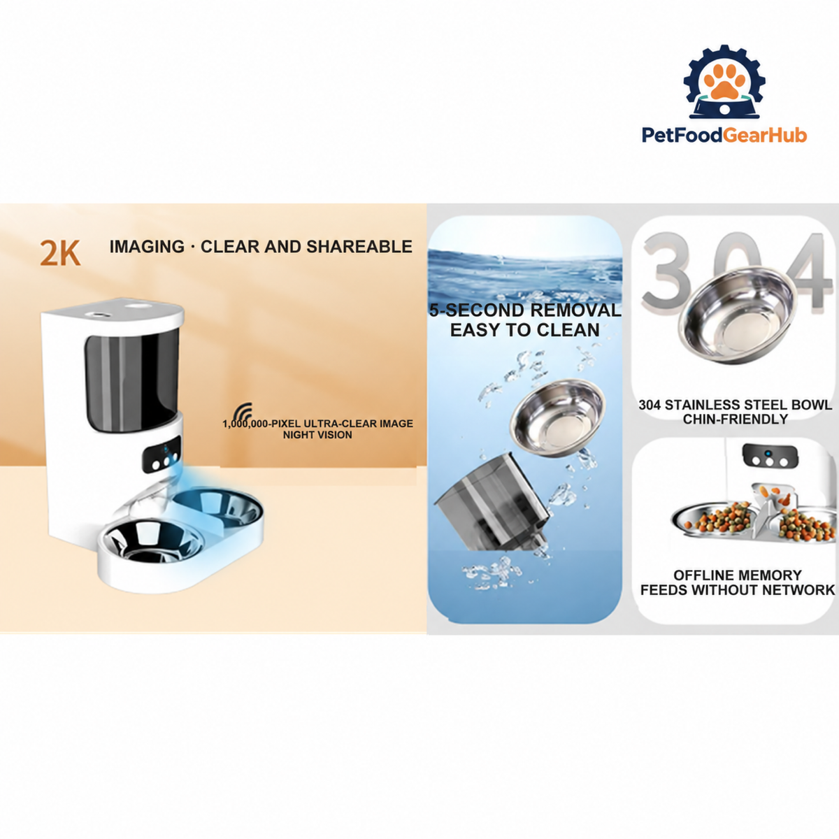 PetFoodGearHub X39 4L Camera Pet Feeder - Dual Bowl - product detail 1