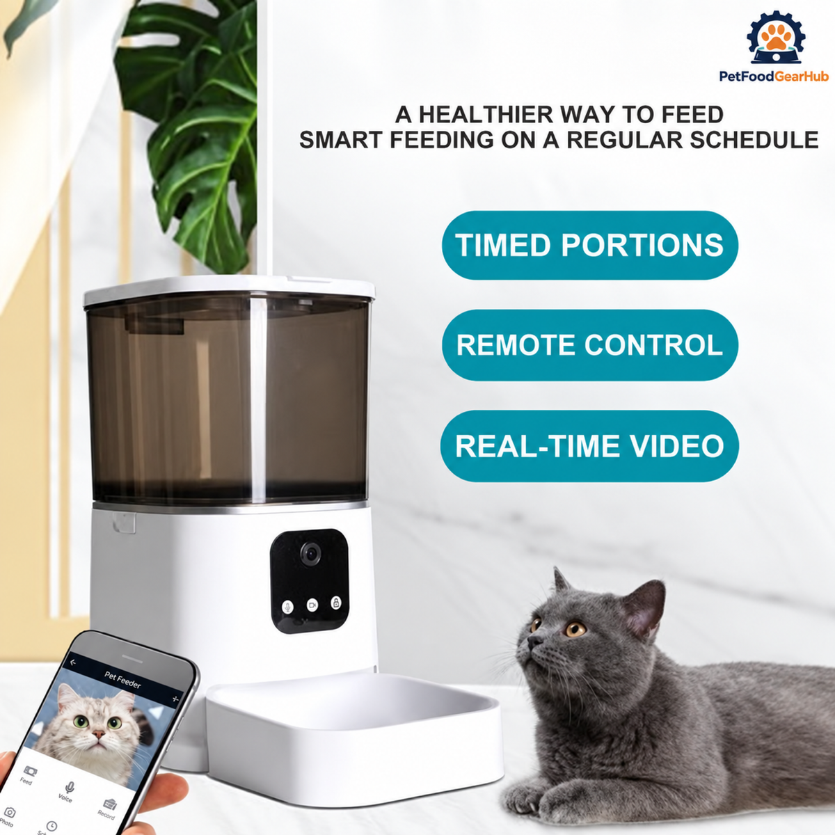 PetFoodGearHub X34 Automatic Pet Feeder with Remote Control - product detail 2