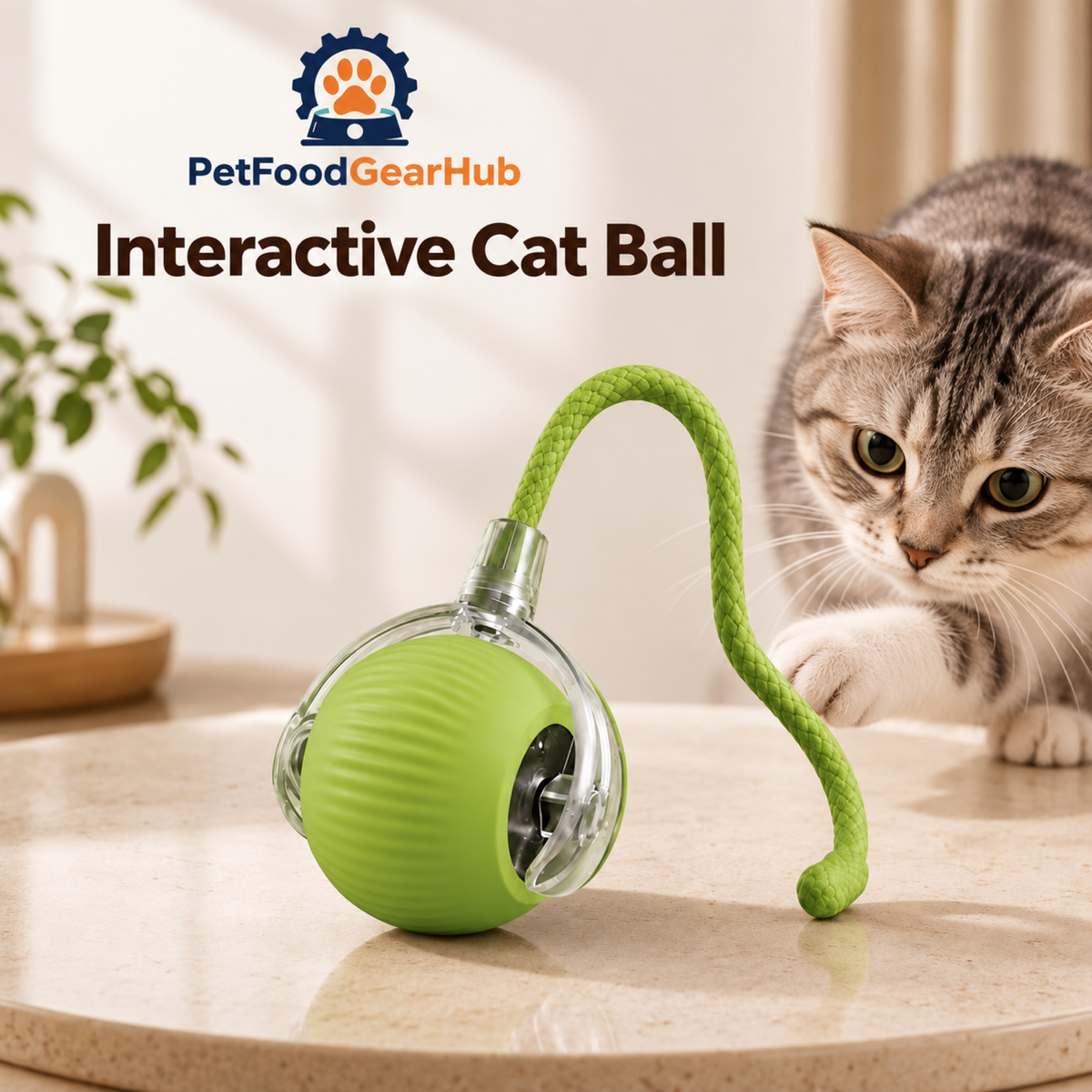PetFoodGearHub Interactive Cat Ball 2.0 with Green Rope - product details