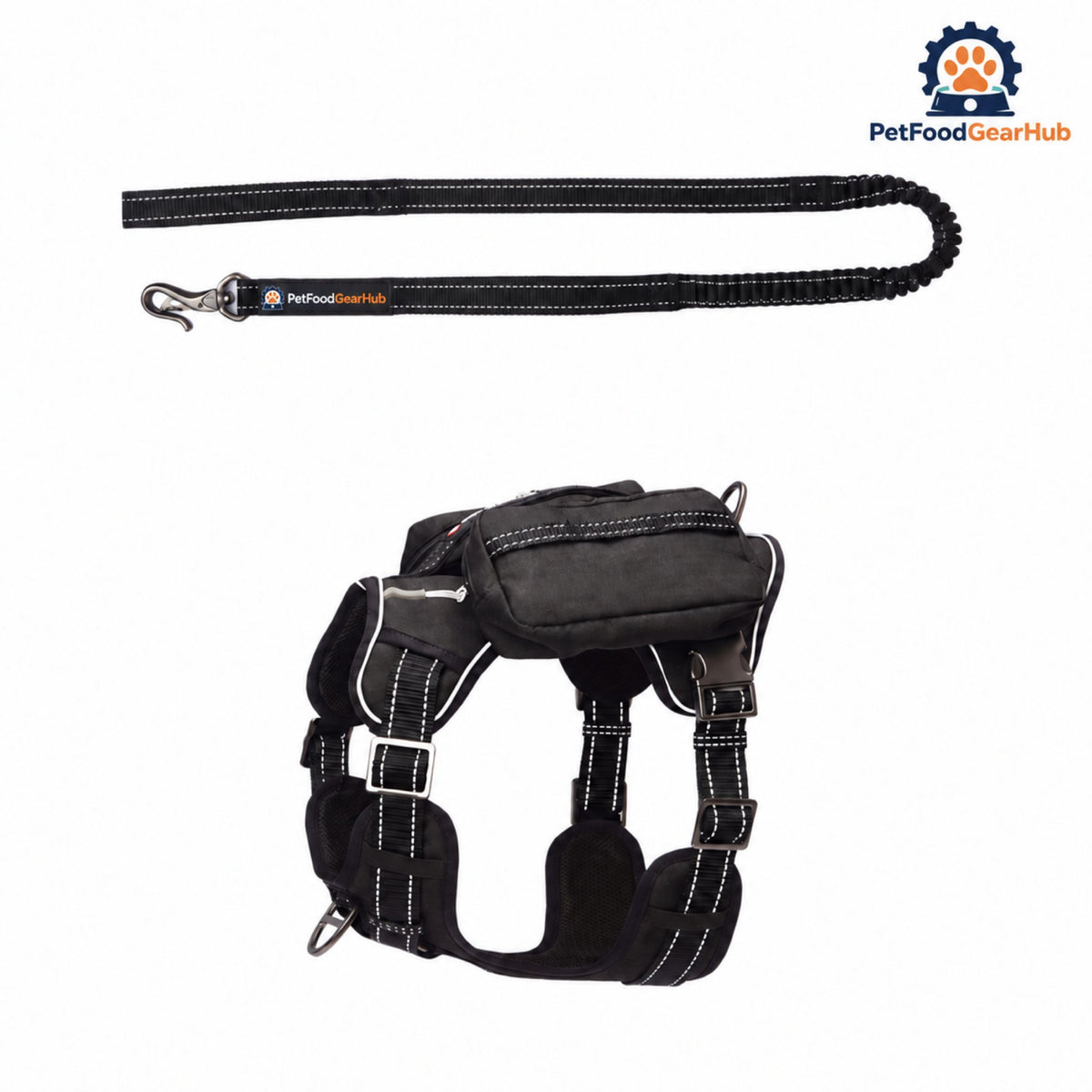 PetFoodGearHub Tactical Dog Harness and Leash Set with Removable Pockets - Black harness and leash set