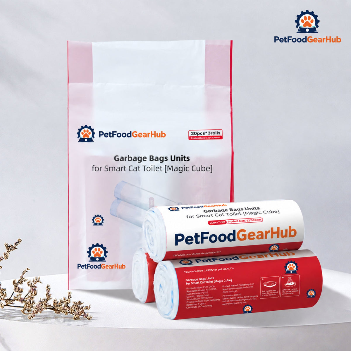 PetFoodGearHub Cube Smart Litter Box Replacement Waste Bags - Waste bag packaging