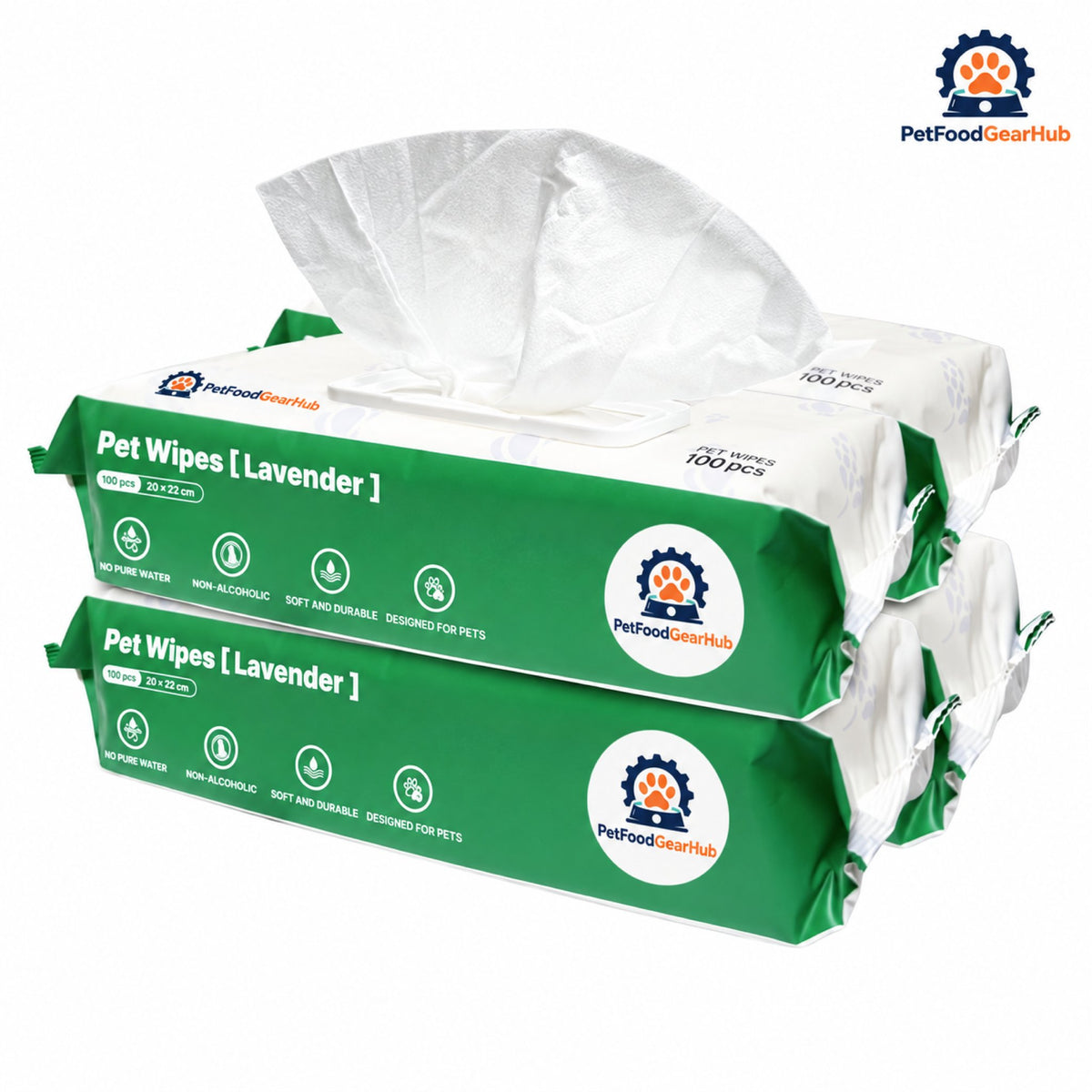 PetFoodGearHub Pet Grooming Wipes with Aloe Vera, 8 x 9 in - Four packs of lavender wipes