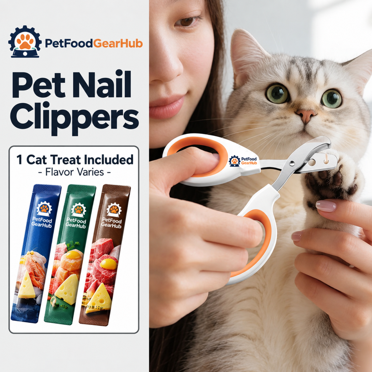 PetFoodGearHub pet nail clippers and cat treat