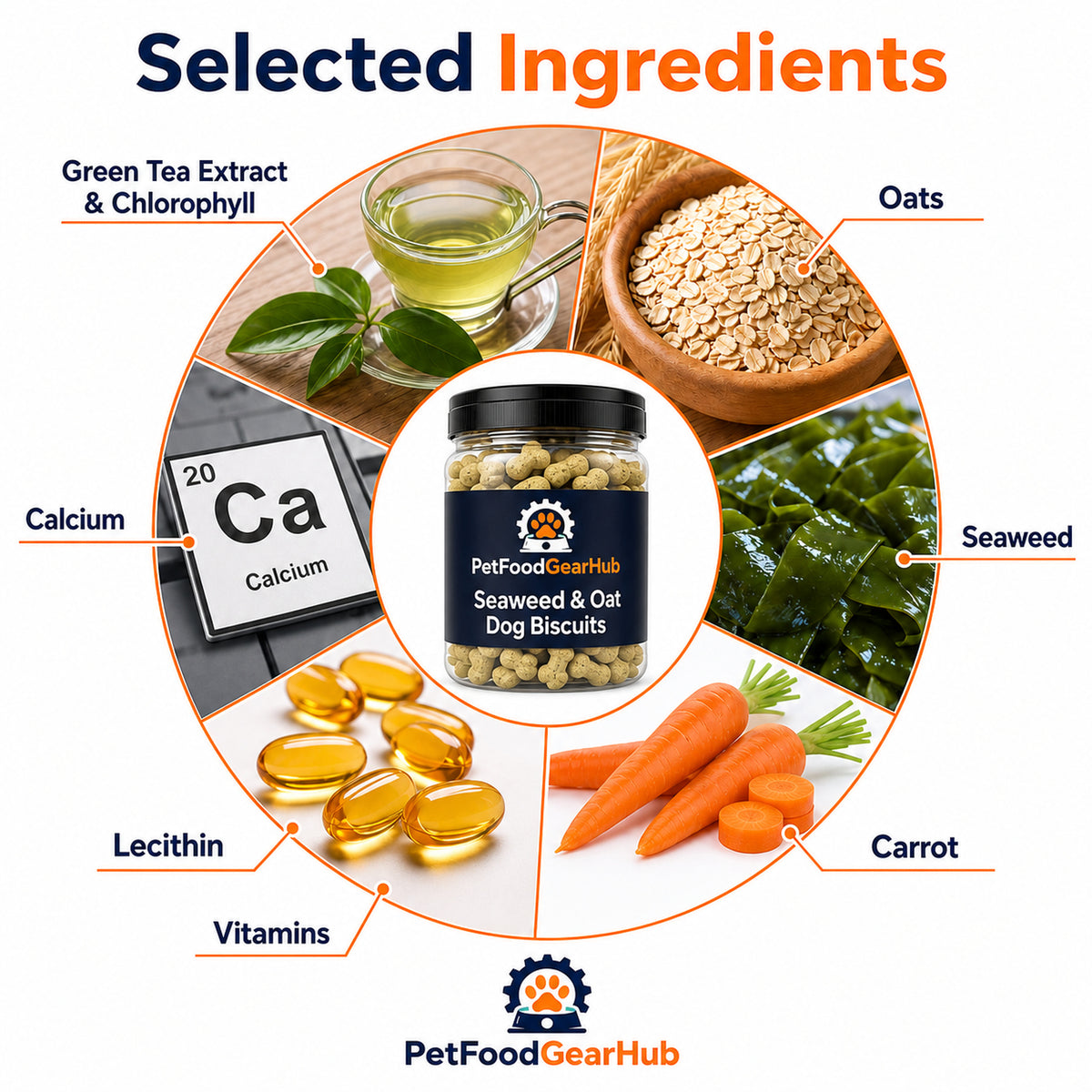 Selected ingredients in PetFoodGearHub seaweed and oat dog biscuits