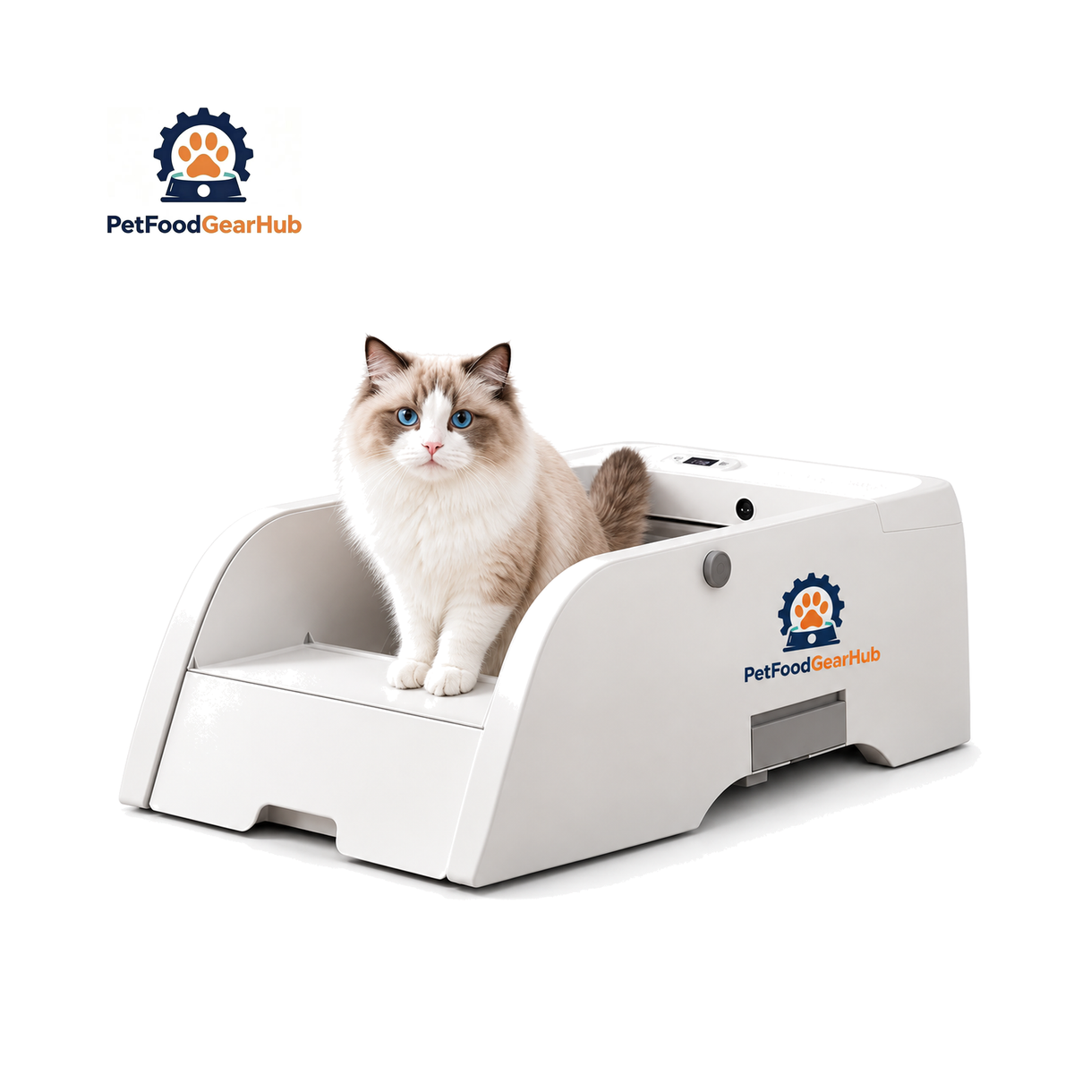 PetFoodGearHub Open Automatic Cat Litter Box on a pure white background