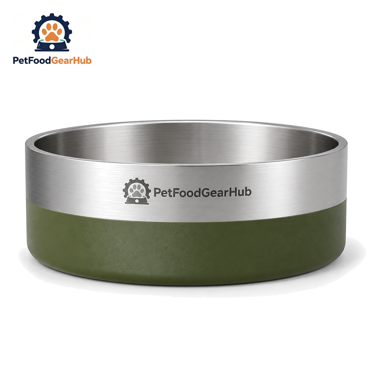 PetFoodGearHub Double-Wall 304 Stainless Steel Pet Bowl — 304 Stainless Steel Bowl XL, Pine Green
