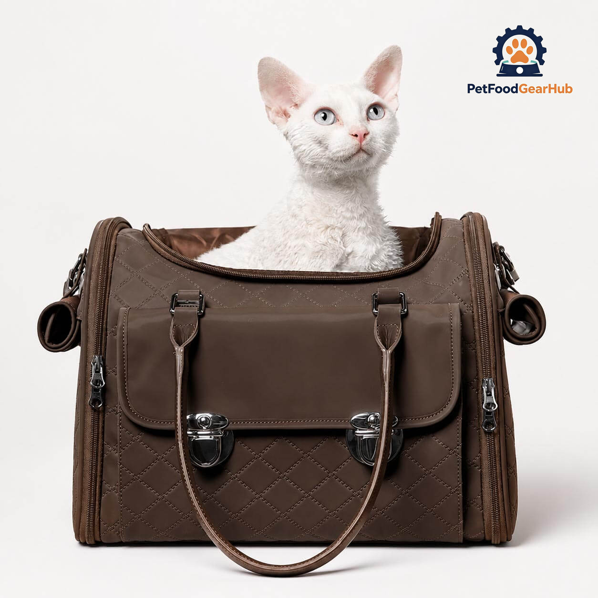 PetFoodGearHub Romy Airline Cat Carrier in Brown with Cat | PetFoodGearHub