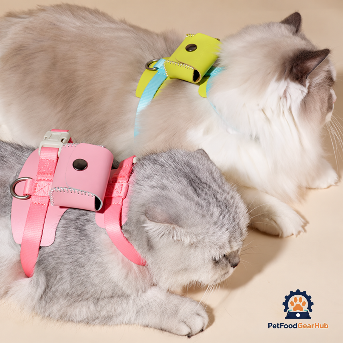 Two Cats in Pink & Turquoise H-Style Cat Harnesses | PetFoodGearHub