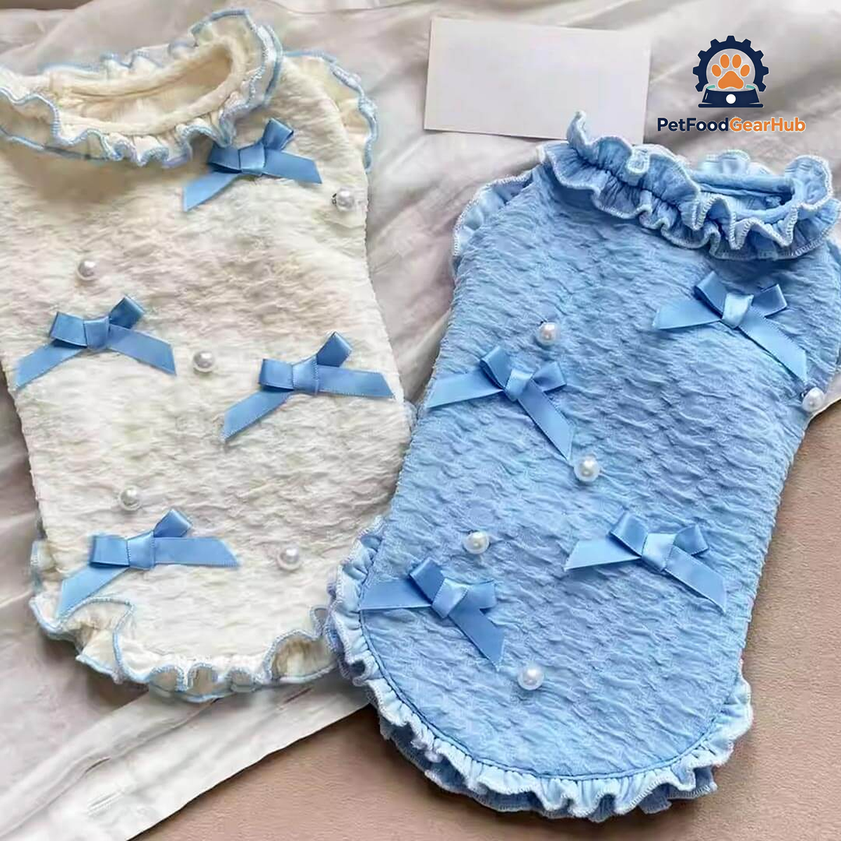 Blue And White Ruffled Bow Cat Vests | Cute Cat Vests With Bows | PetFoodGearHub