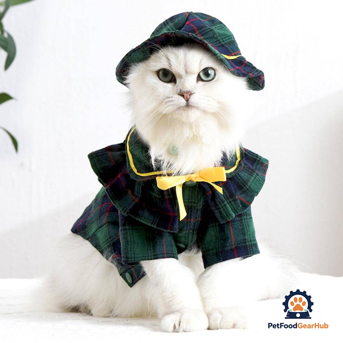 Bella Cat Shirt | Cat in Green Plaid Shirt | Cat Clothes | PetFoodGearHub
