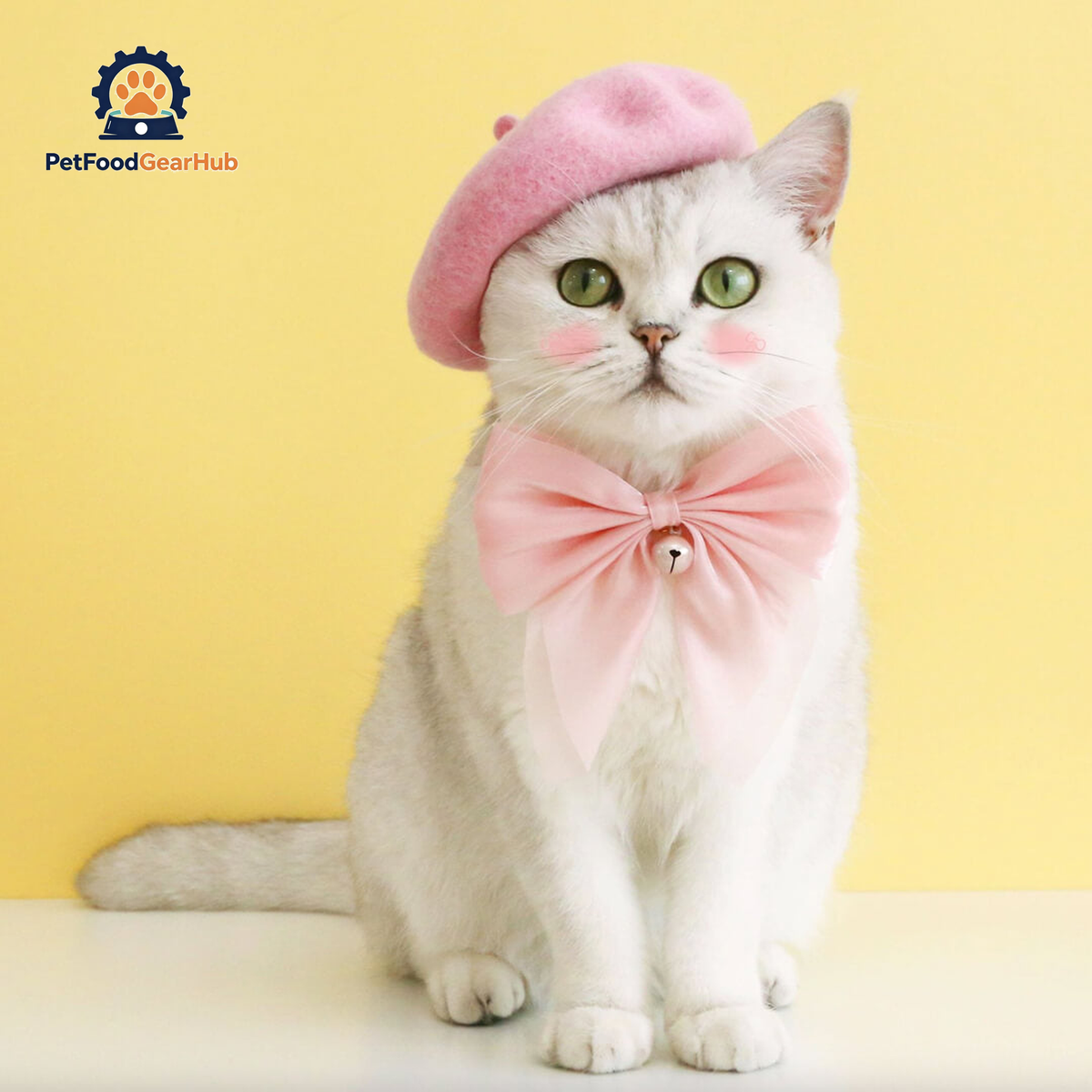 Cat with Pink Wool Beret Hat | PetFoodGearHub