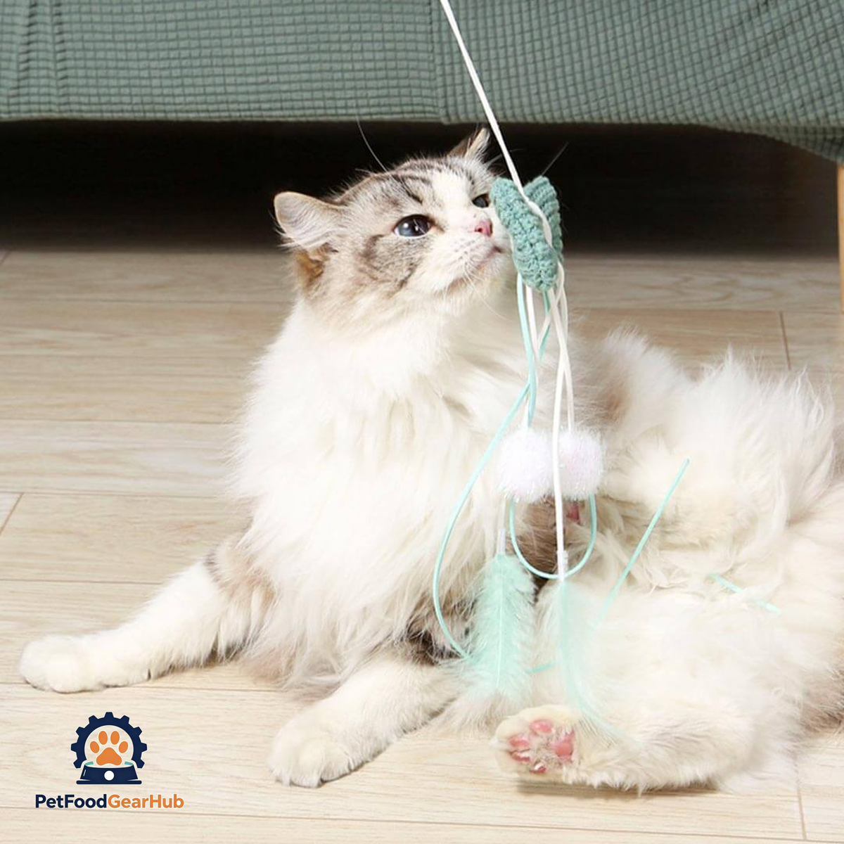Cat Playing with Bow Whisker Twister Cat Wand | Kitten & Cat Toys | PetFoodGearHub