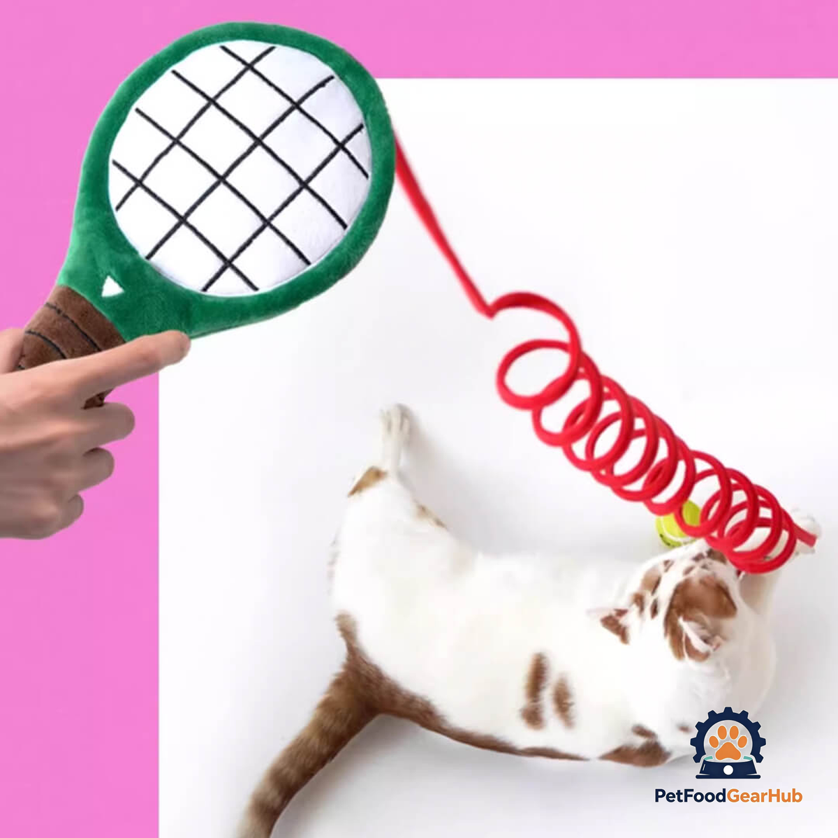 Cat Playing with Tennis Bungee Teaser Wand | Cat Toys | PetFoodGearHub