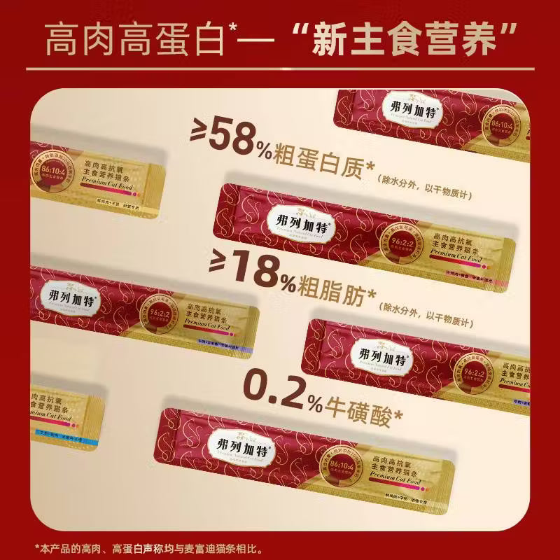 弗列加特 96%高含肉量主食营养猫条 成猫湿粮 牛肉金枪鱼150g（15g*10支）