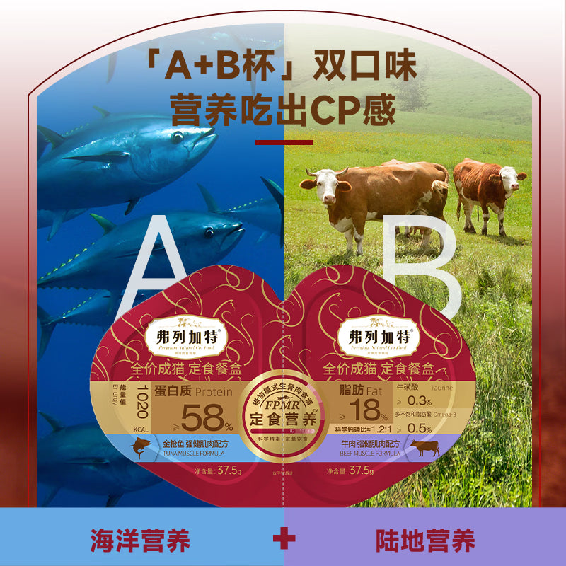 弗列加特98%生骨肉含量 FPMR全价成猫双餐杯 混合装37.5g*12盒