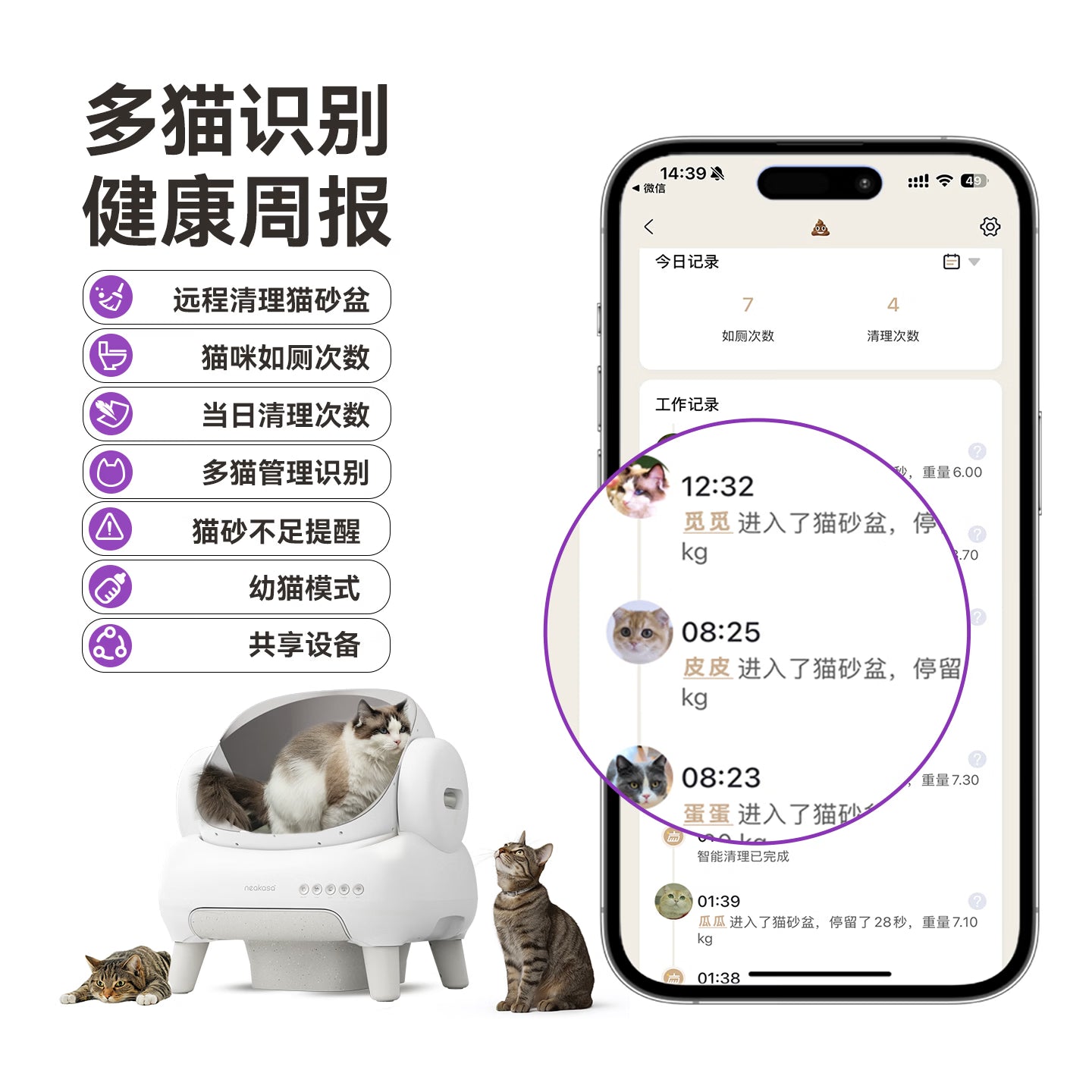 宜宝开放式全自动猫砂盆 大号容量智能猫厕所电动铲屎升级款M1+白