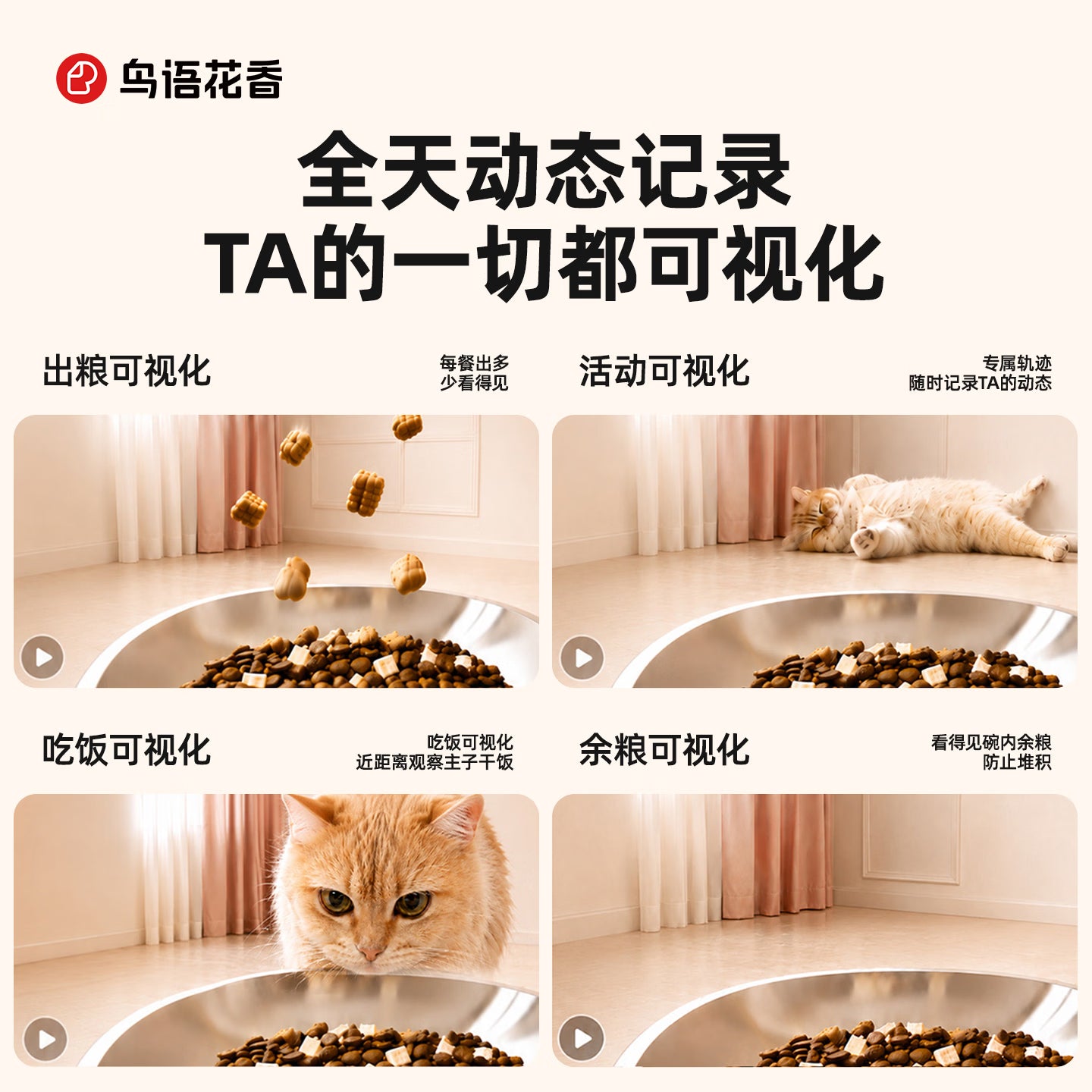鳥語花香小方M3智能锁鲜自动喂食器猫粮狗粮定时猫咪自动投食机 【可视语音】M3 PRO可视喂食器