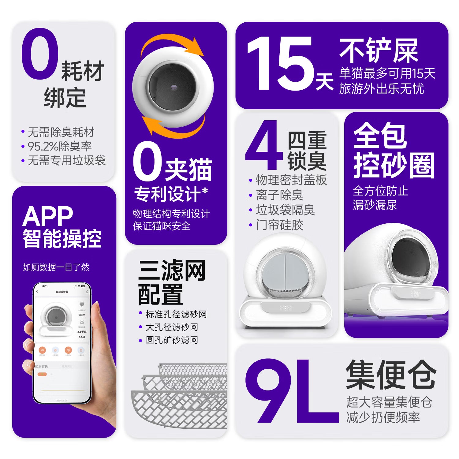 LELO 莱咯LELOL01自动猫厕所0夹猫0耗材强力除臭智能猫砂盆 【四重除臭】L01全自动猫砂盆