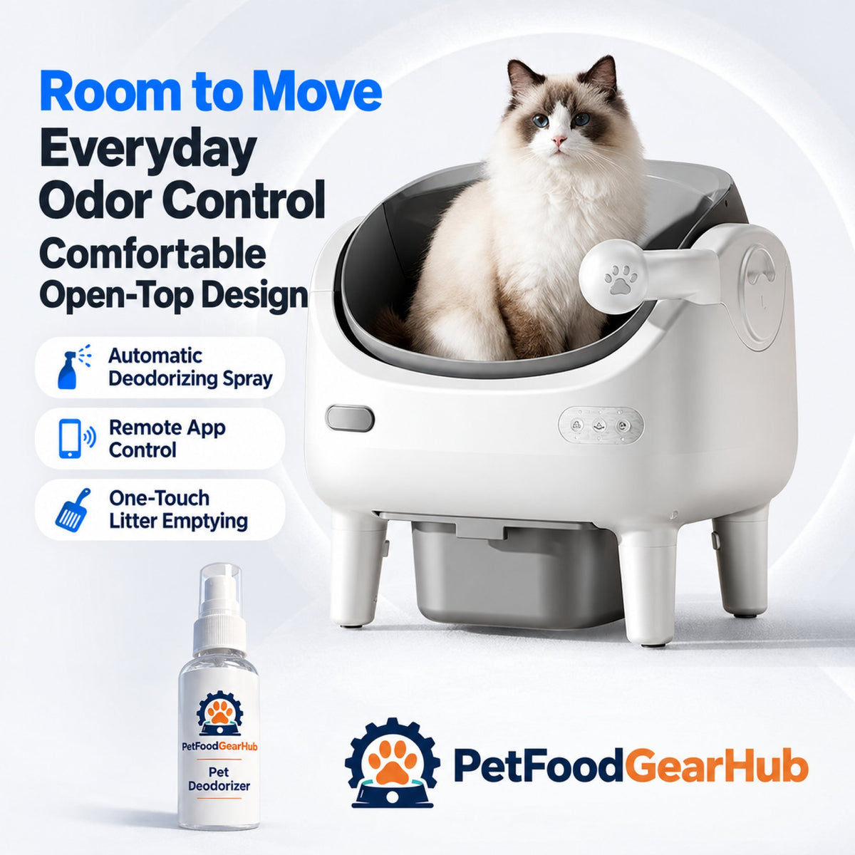 PetFoodGearHub V6 Open-Top Self-Cleaning Litter Box - Spray Version - product detail 1