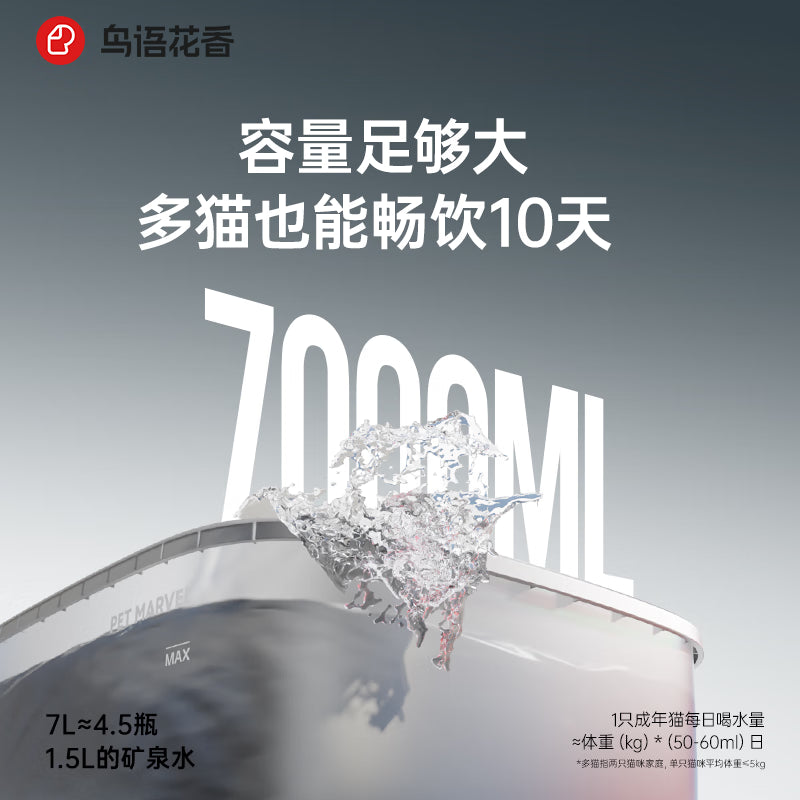 鳥語花香狗狗宠物自动饮水机活水循环系统三重过滤干净水中大型犬专属定制 F1有线款|7000毫升|续航40天