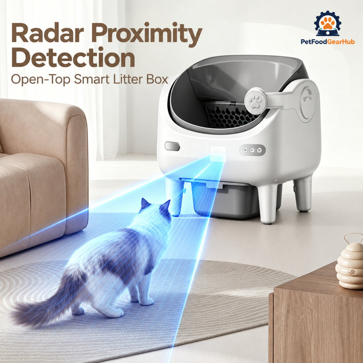 PetFoodGearHub V9 Pro Open-Top Self-Cleaning Litter Box with Camera - White - product detail 3
