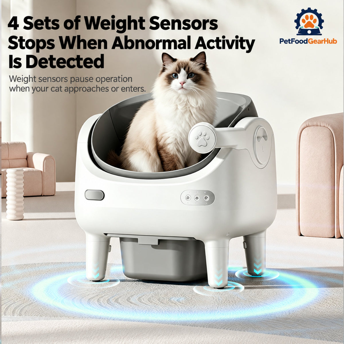 PetFoodGearHub V9 Pro Open-Top Self-Cleaning Litter Box with Camera - White - product detail 1