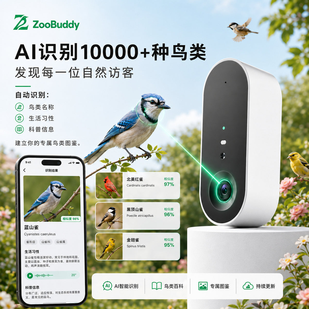 智能喂鸟器4K超清摄像头超低功耗手机远程免插电室外摄像头监控器