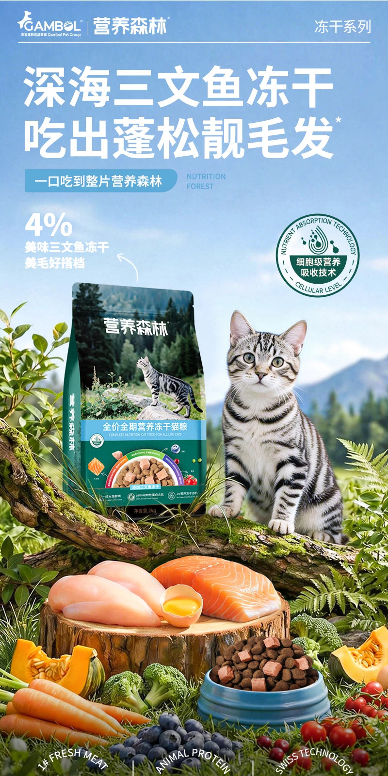 麦富迪营养森林猫粮成猫幼猫三文鱼鲜鸡肉冻干通用正品猫粮2kg