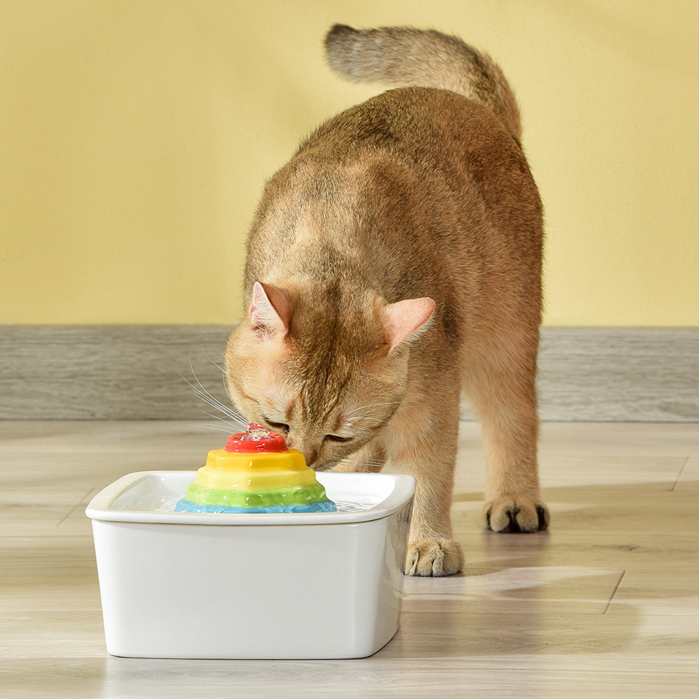 1.5L彩虹塔陶瓷猫咪喂水器猫咪不湿嘴自动循环过滤饮水机宠物用品