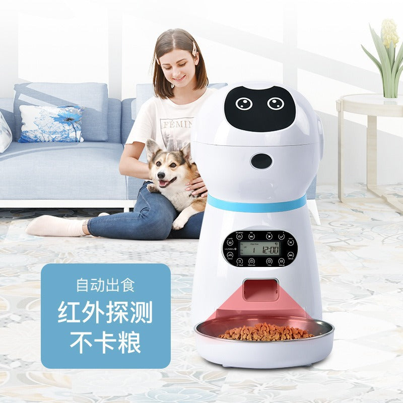 不锈钢智能机器人宠物自动喂食器爆款猫狗陪伴定时投食机