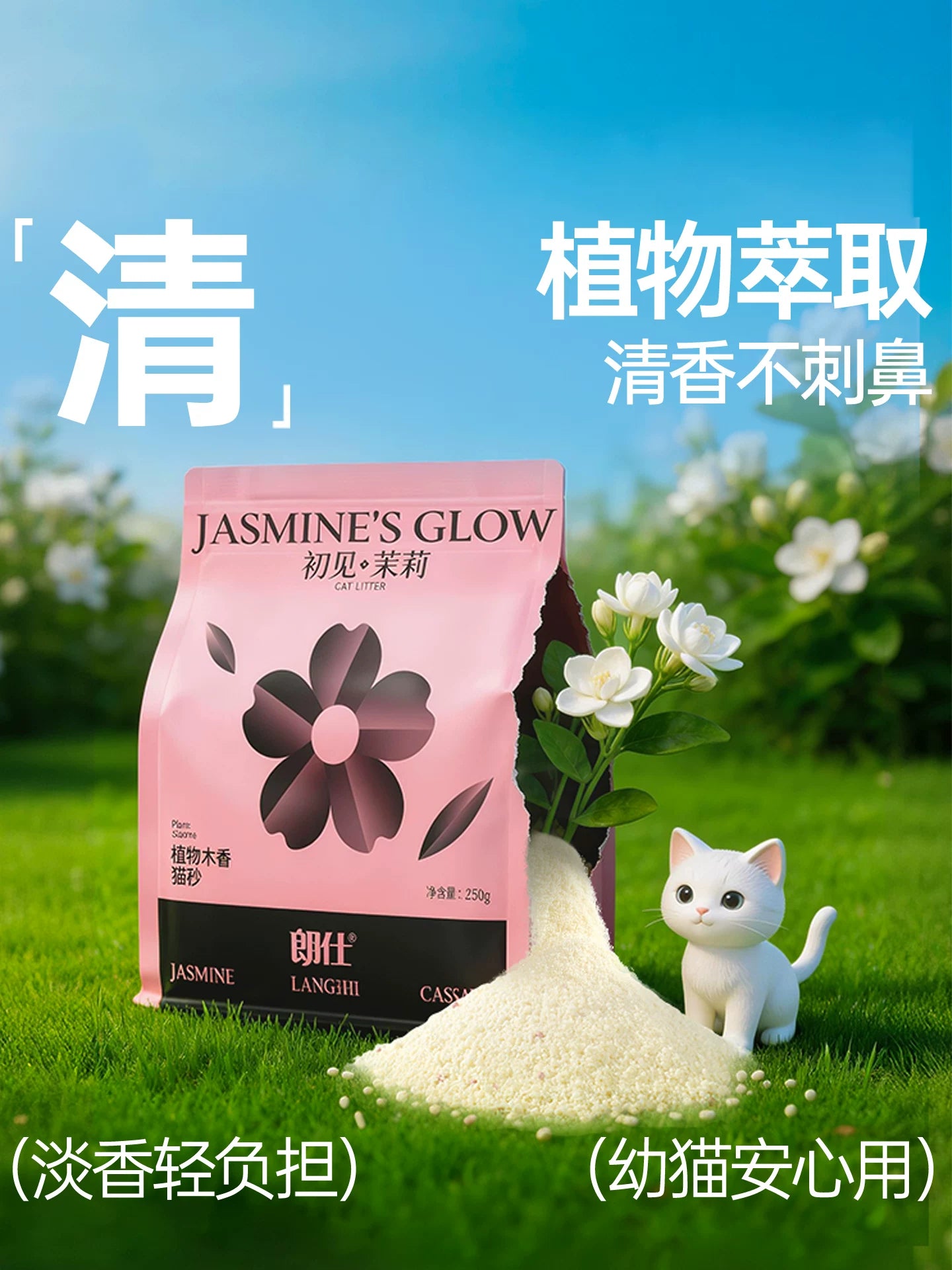 朗仕纯木薯猫砂除臭混合植物豆腐膨润土猫沙近无尘结团防臭不粘底