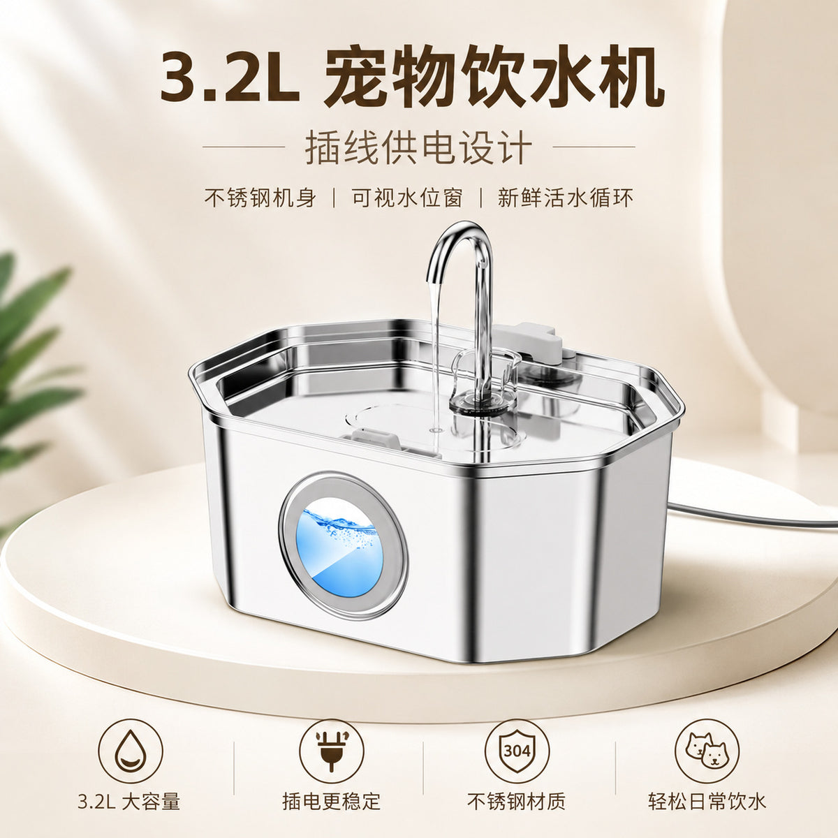 亚马逊热款3.2L饮水机宠物自动饮水机猫咪饮水机静音水泵