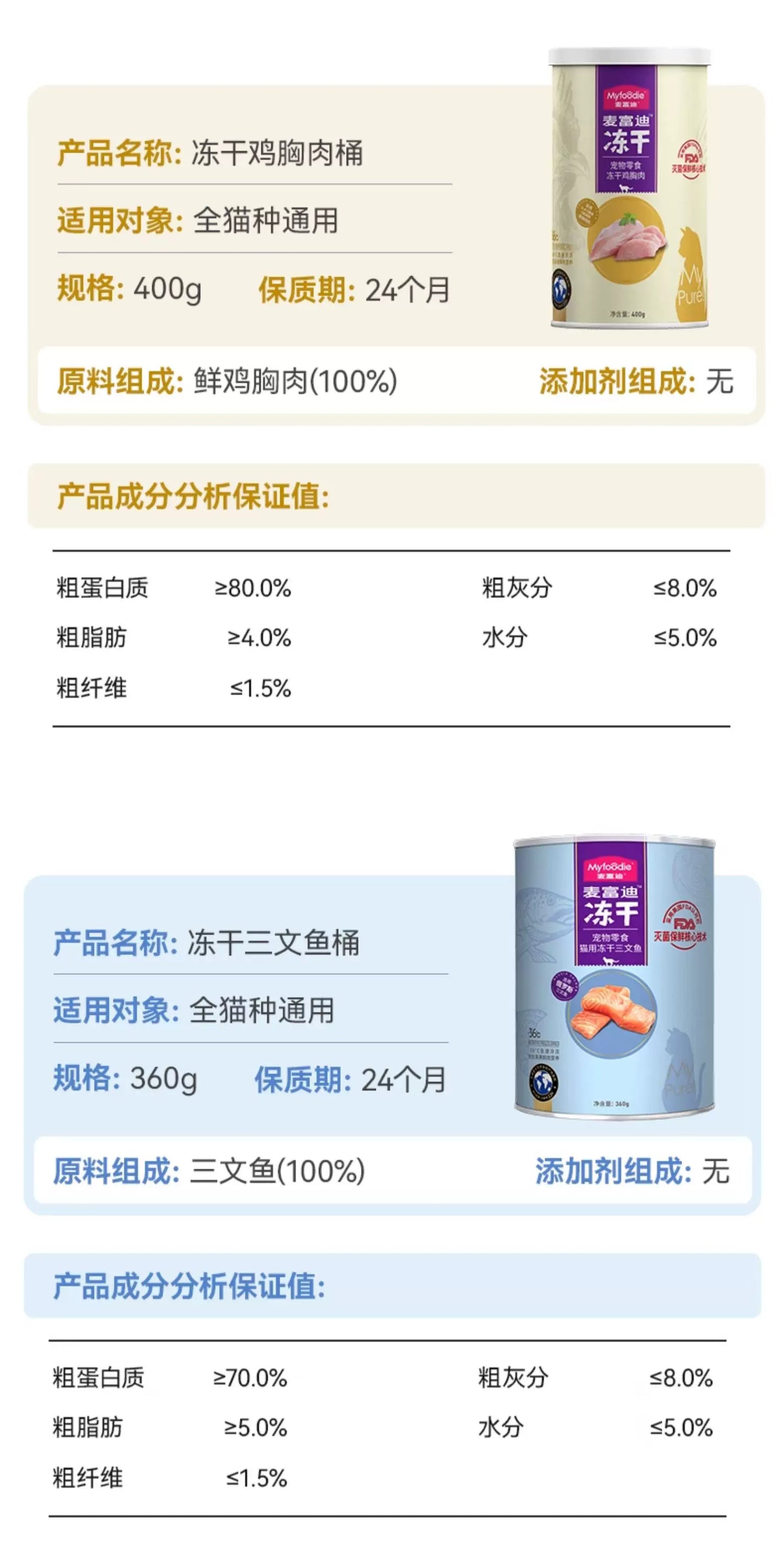 麦富迪冻干桶猫零食鸡肉粒成猫幼猫猫咪鸡胸肉三文鱼宠物专用400g