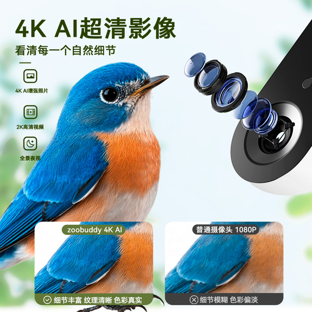 喂鸟器4K超清摄像AI鸟类识别仿生鸟鸣引鸟太阳能AI智能喂鸟器