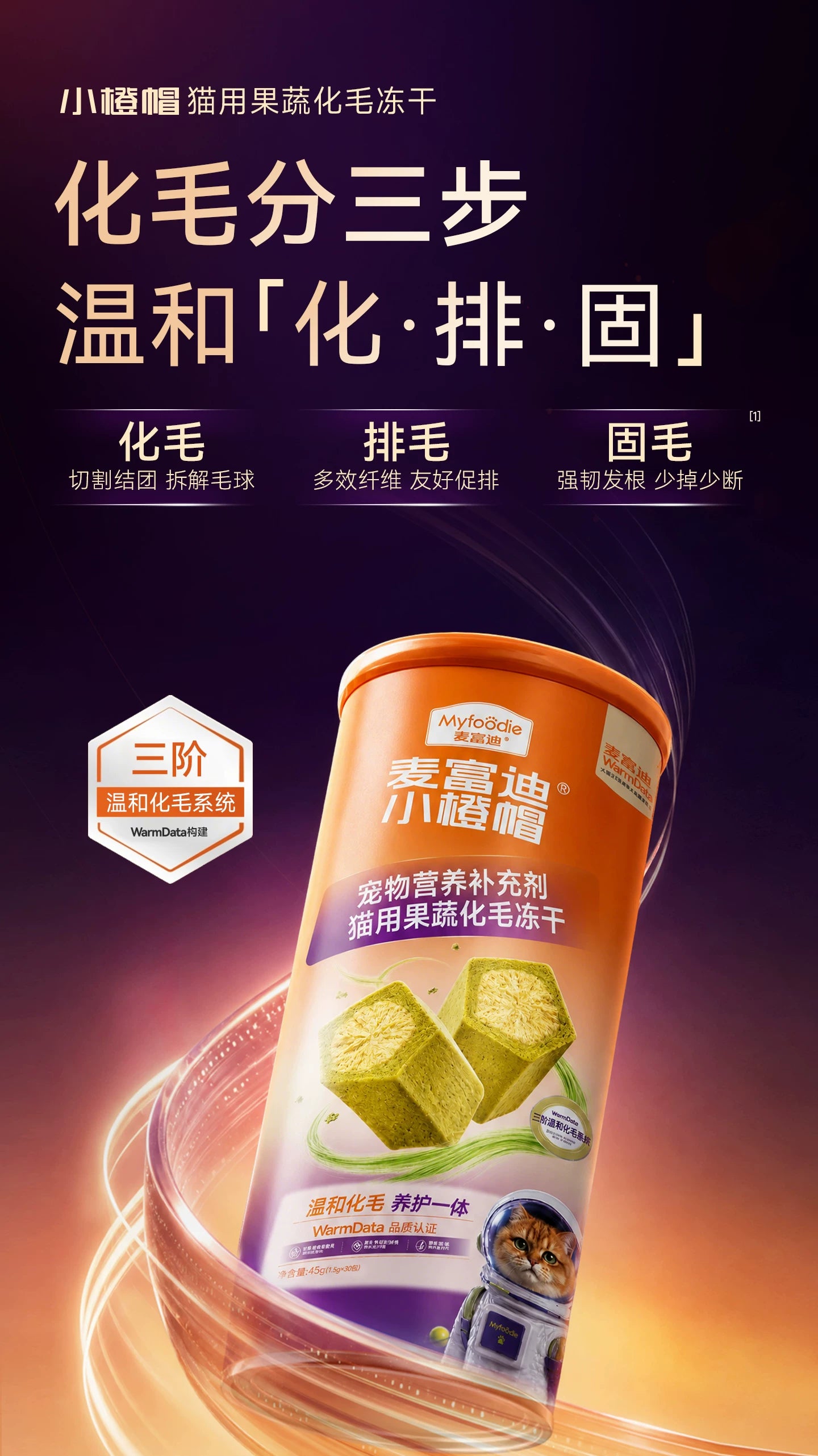 【新品首发】麦富迪小橙帽猫咪水果膳食纤维猫草化毛球冻干排毛
