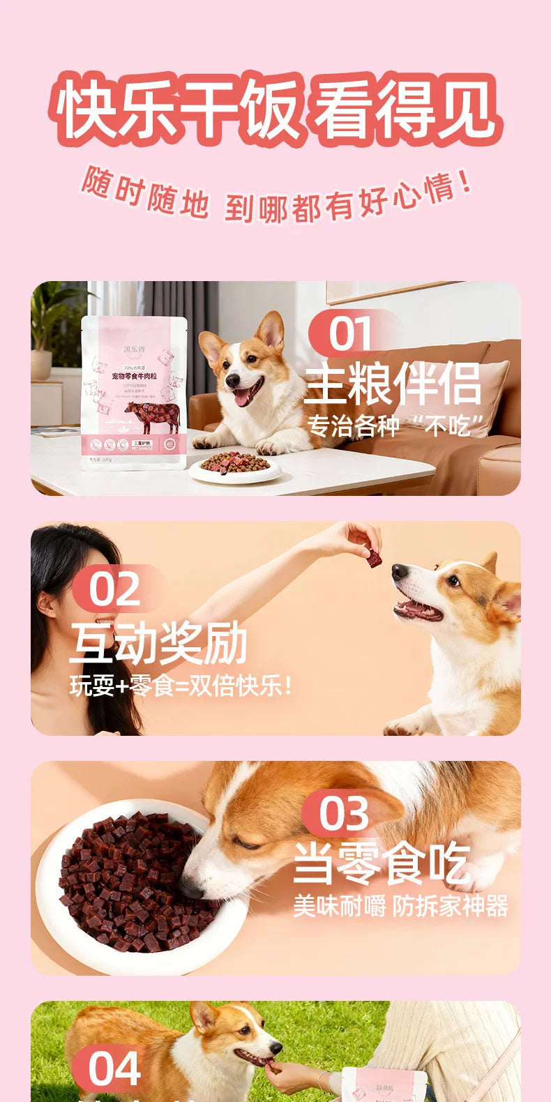 朗仕狗狗零食牛肉粒小中型犬成犬幼犬训犬奖励磨牙棒宠物零食200g