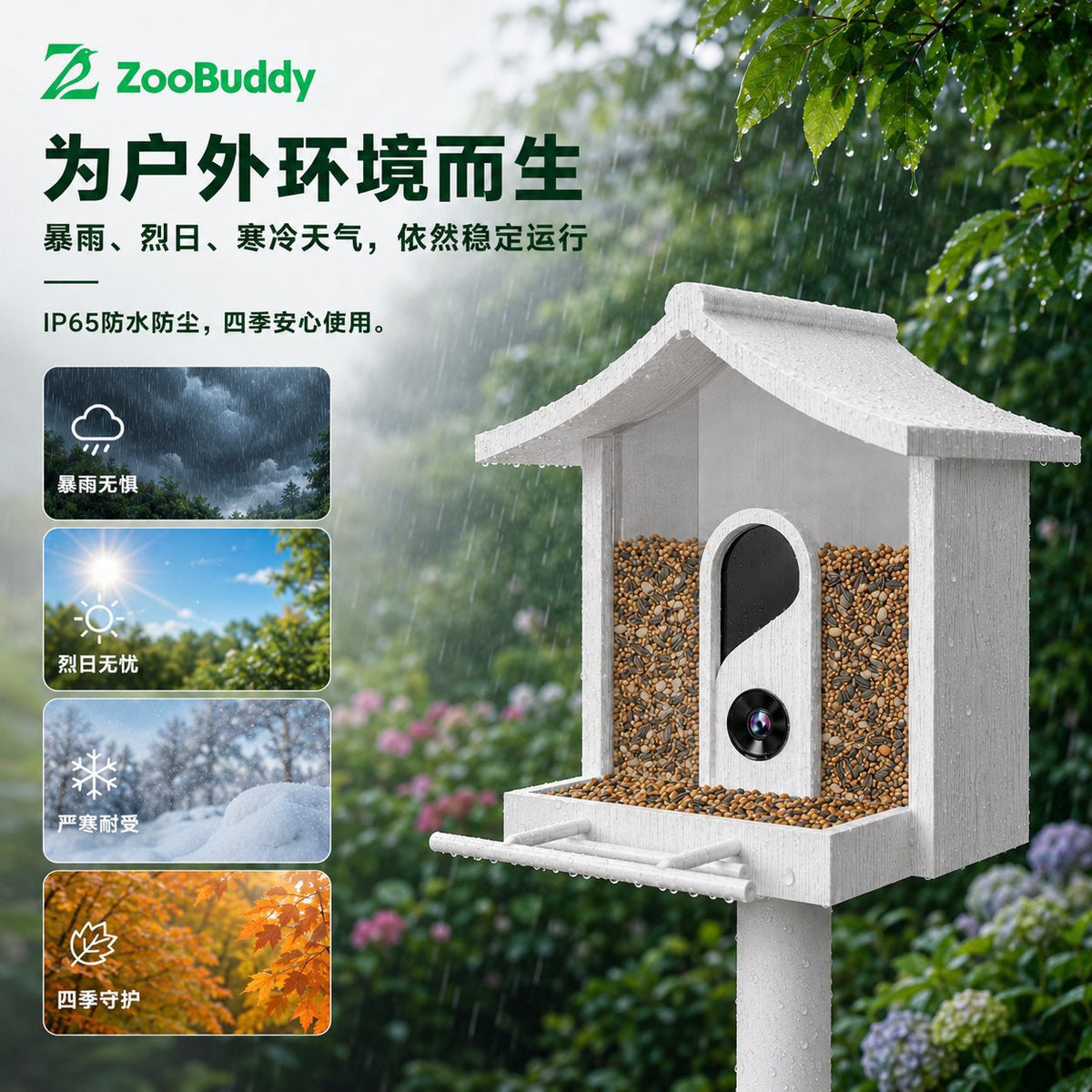 智能喂鸟器4G网络连接4K超清摄像头户外太阳能远程监控喂鸟器