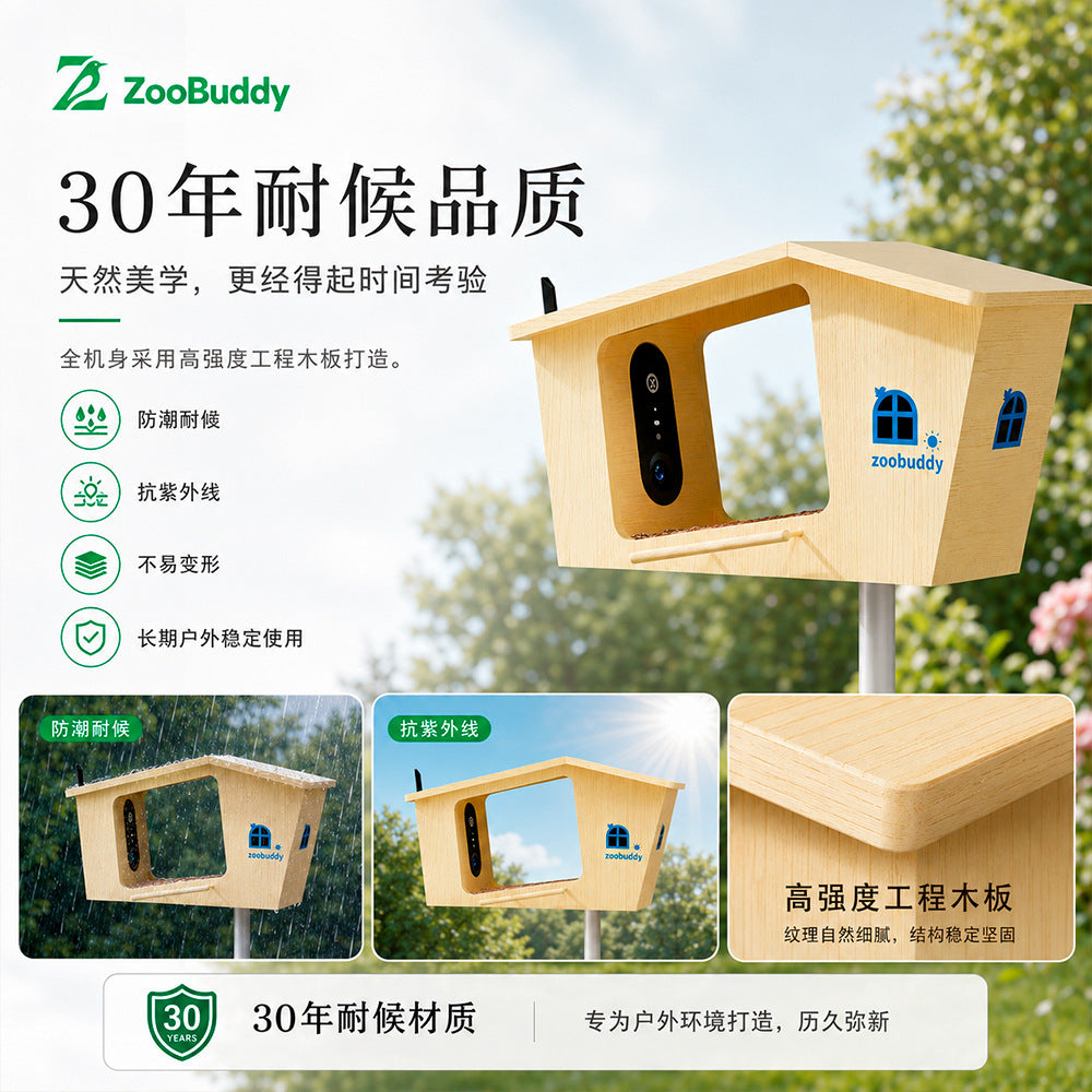 智能AI喂鸟器4K超清摄像超广角AI识别万种鸟类太能阳庭院观鸟设备