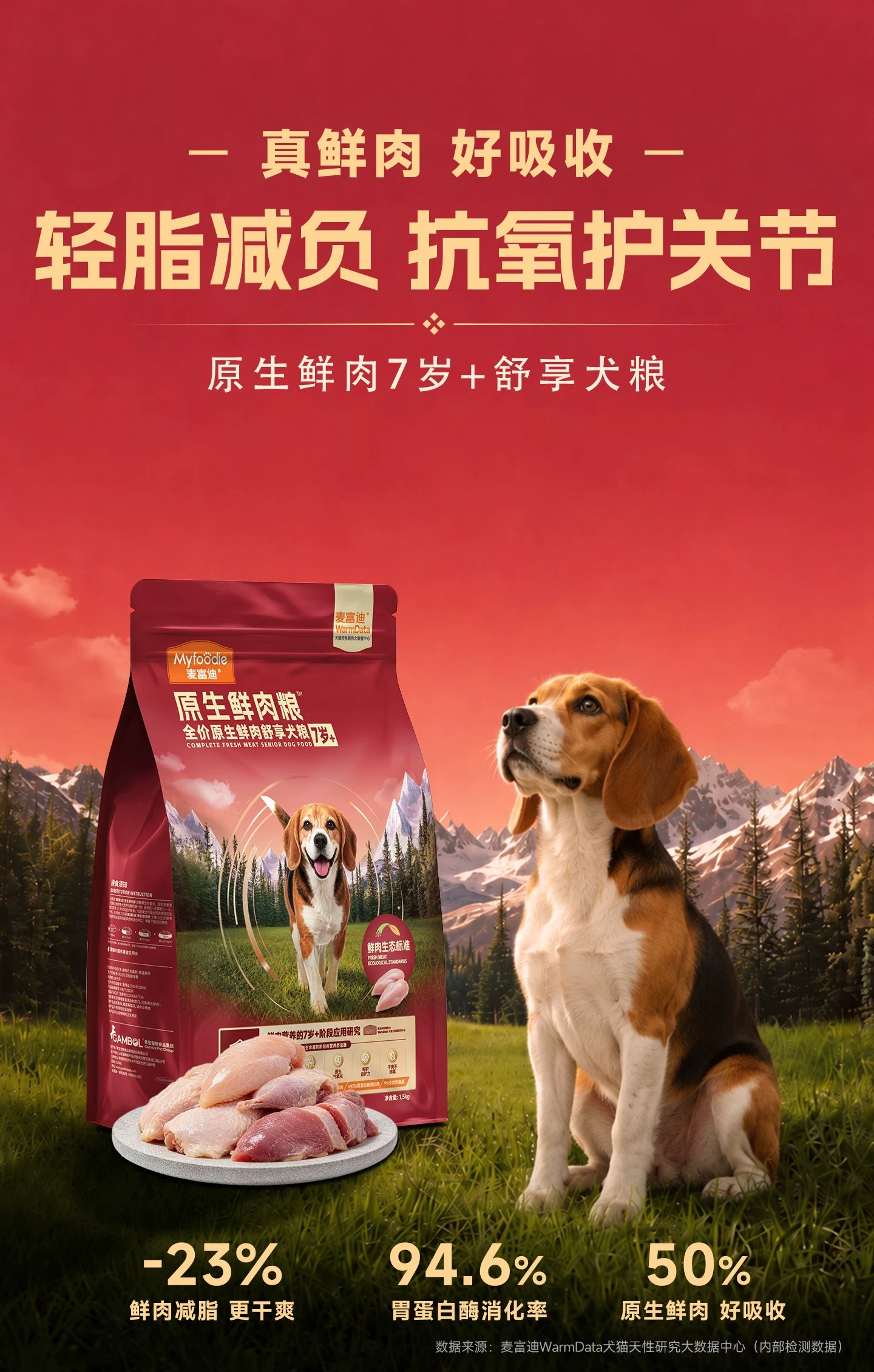 【新品】麦富迪原生7岁以上老年狗狗专用原生鲜鸡肉轻脂犬粮1.5kg