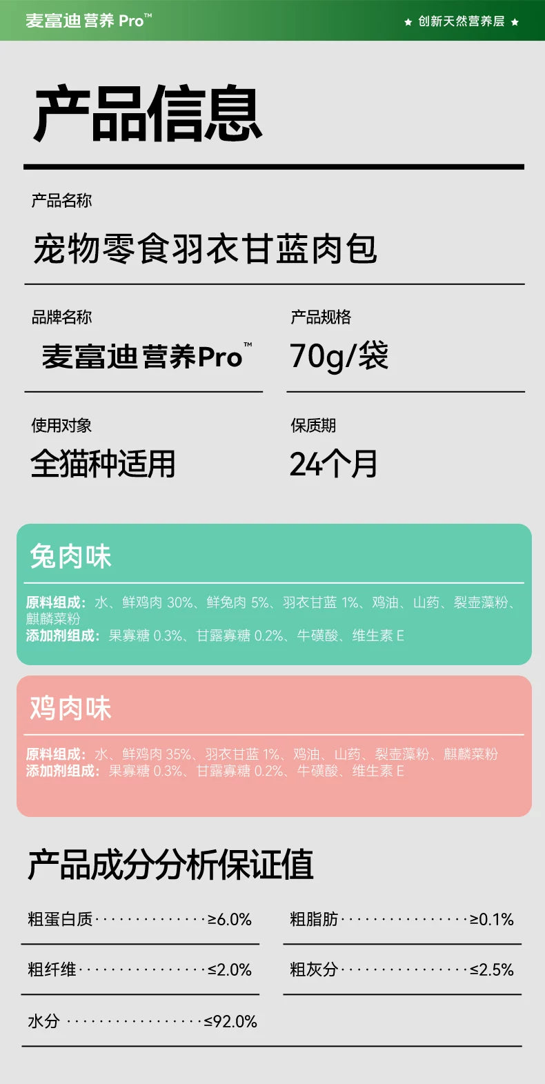麦富迪猫湿粮营养pro羽衣甘蓝肉包补营养补水成幼猫条猫零食10包