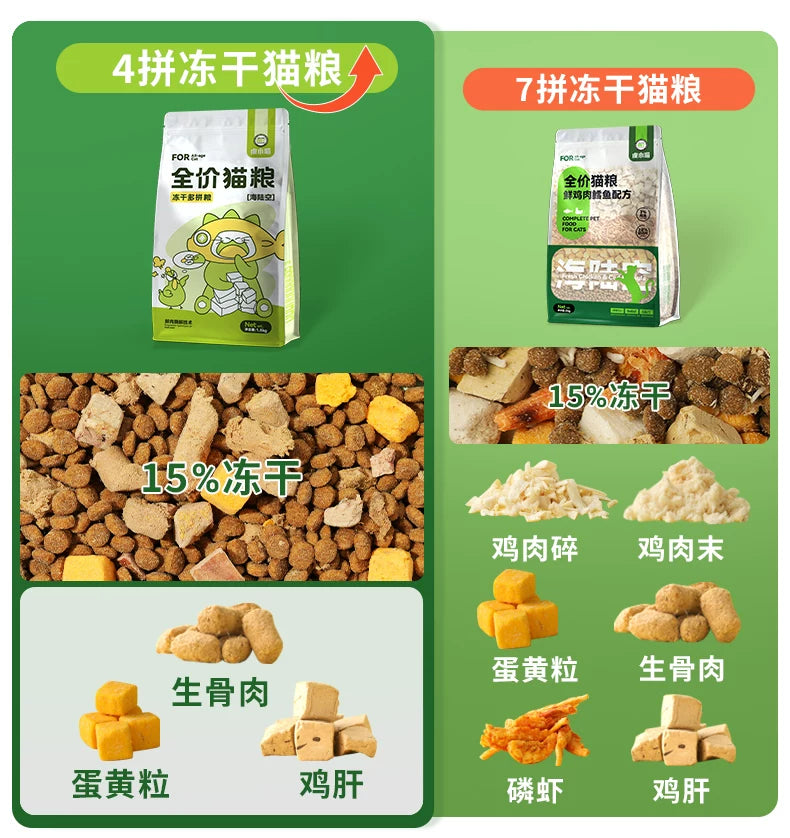 朗仕冻干猫粮成猫幼猫鲜乳鸽营养生骨肉蛋黄鸡肝鲜肉全价粮1.5kg