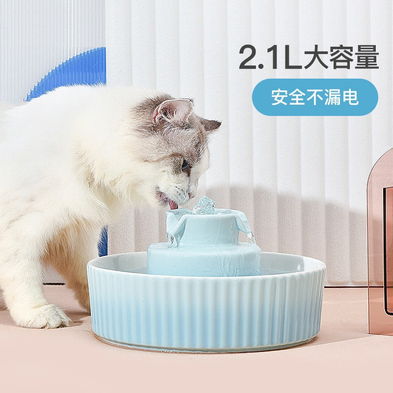 2.1L宠物猫咪陶瓷饮水机 蛋糕陶瓷活性炭自动循坏猫咪狗狗喂水器