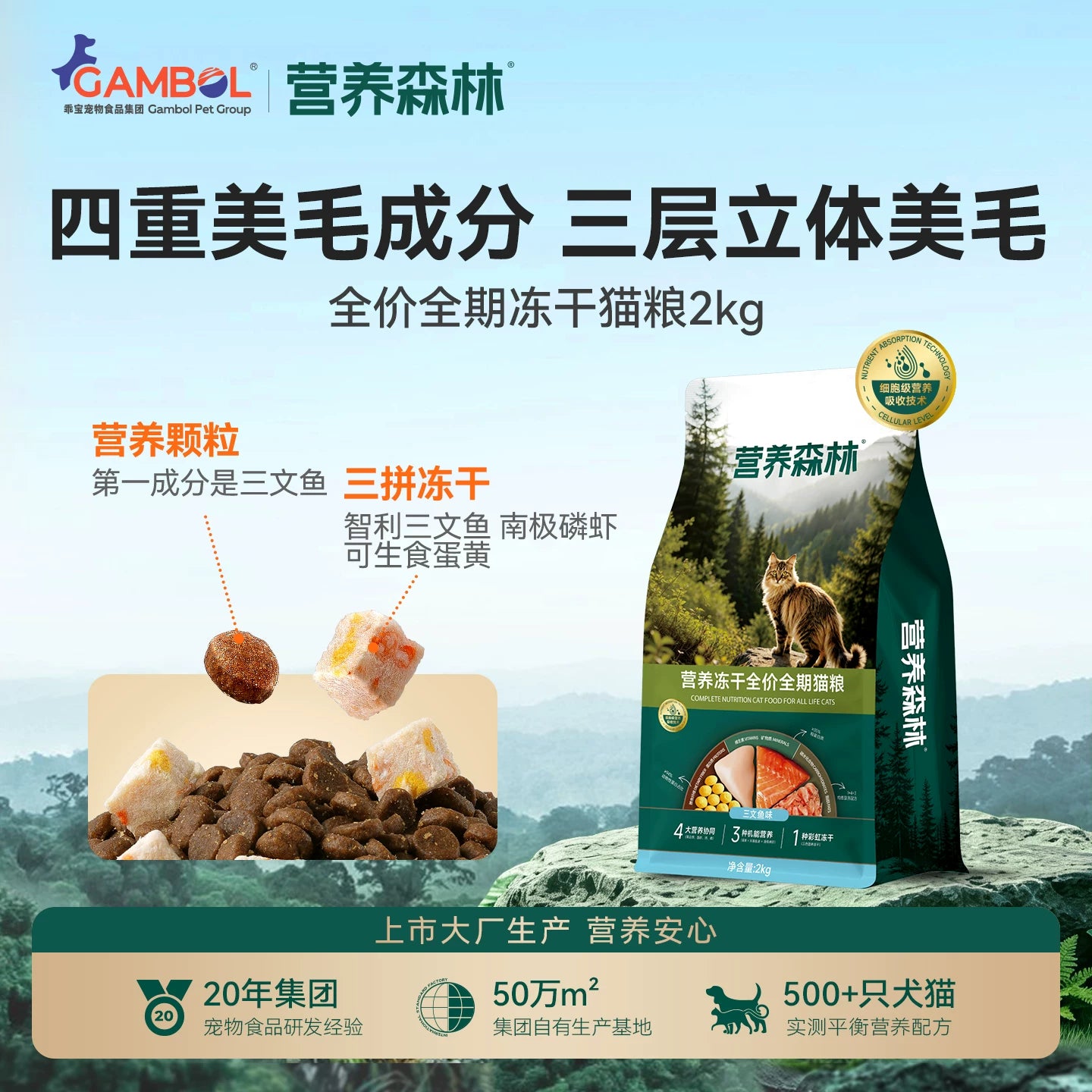 麦富迪营养森林猫粮成猫幼猫三文鱼鲜鸡肉冻干通用正品猫粮2kg