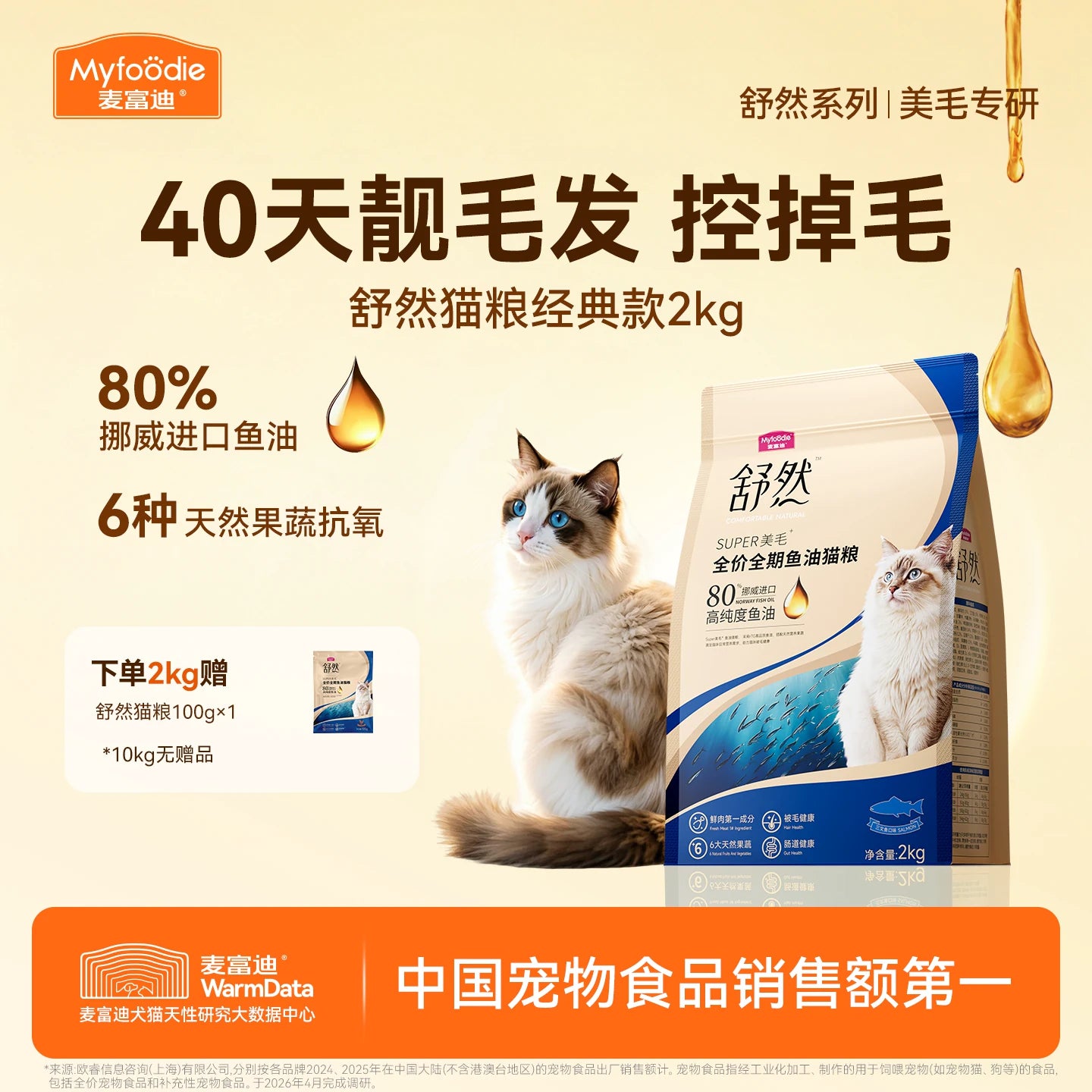 【百补】麦富迪舒然猫粮美毛靓毛添加80%高纯度鱼油成幼猫猫粮